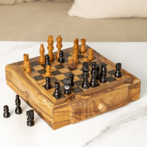 Handcrafted Olive Wood Chess Set with Drawers